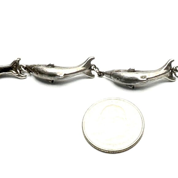 Vintage 70s Shube's Sterling Silver Dolphin Link Bracelet—Signed Statement Piece - Picture 9 of 13